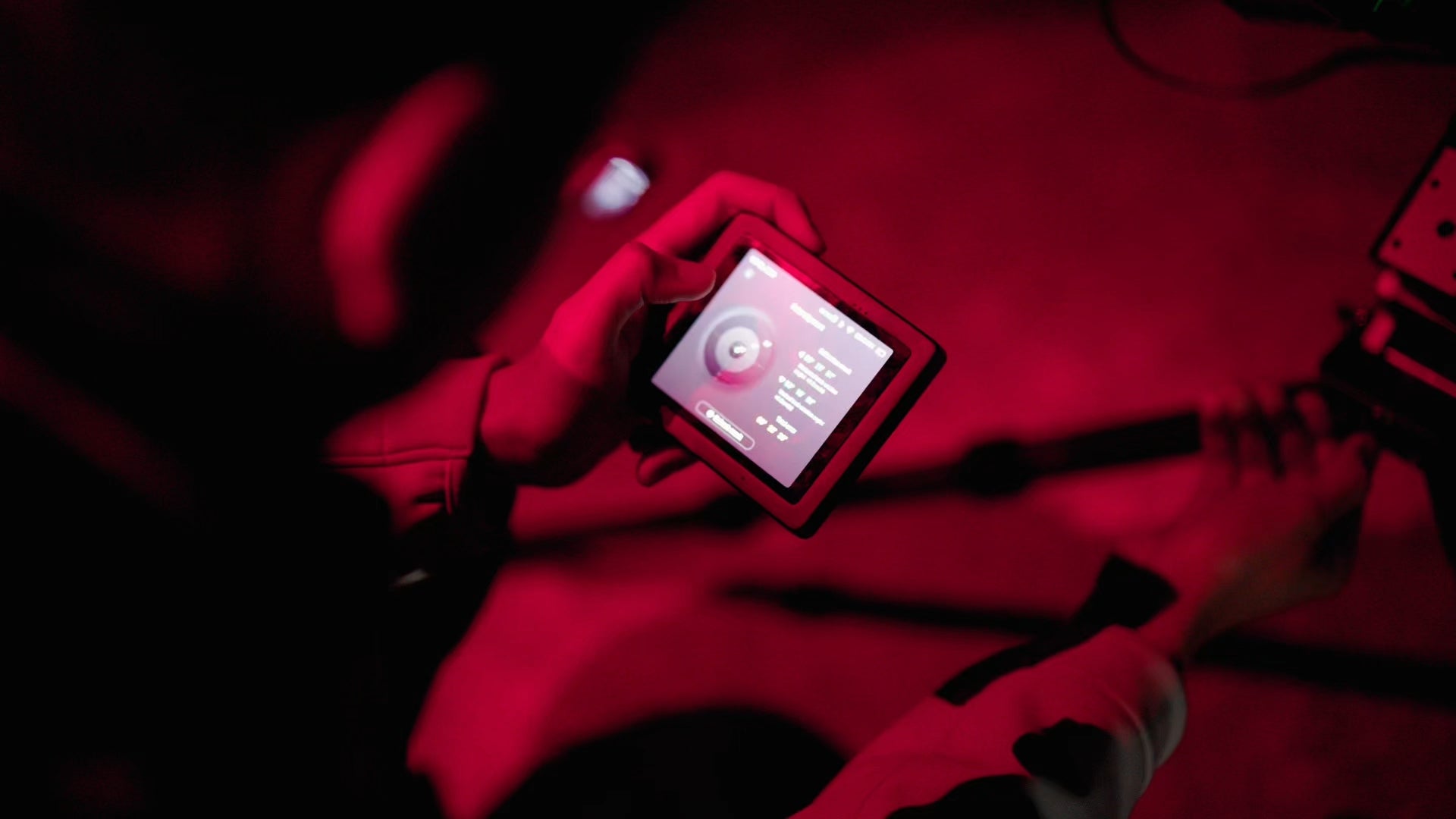 Operating the magnetic screen under red light during Death Valley field testing